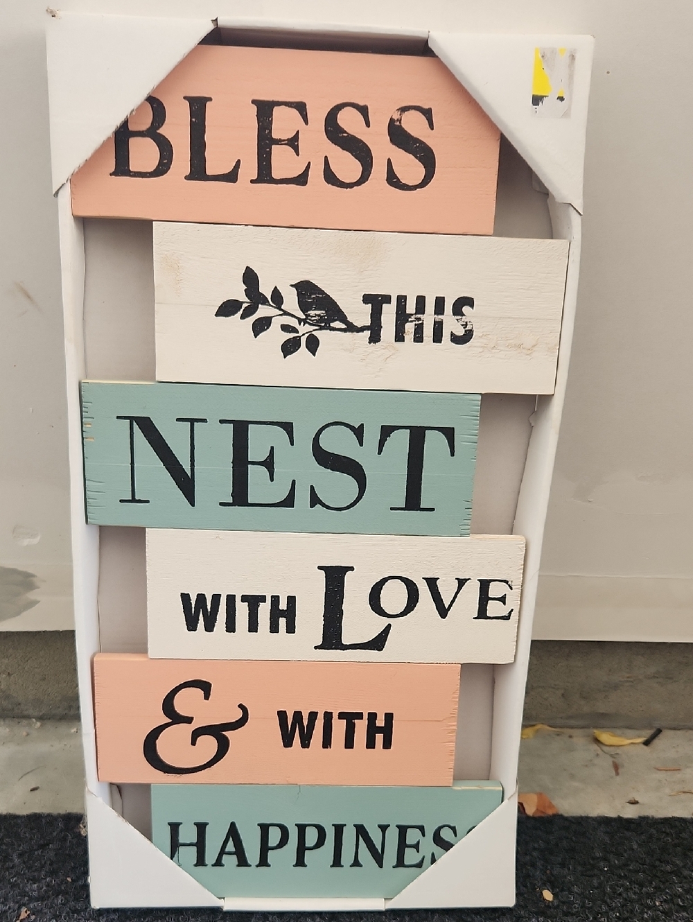 Rustic Pastel 'Bless This Nest' Wall Decor Sign - White, Peach, Mint